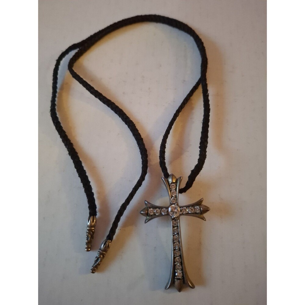 Chrome Hearts Sterling Silver Cross W/Braided Leather Necklace 1991